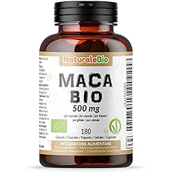 Maca Andina Ecológica en Cápsulas 500mg - 180 cápsulas. Gelatinizada, Bio y Pura, viene de raíz de Maca Peruana Orgánica. NaturaleBio