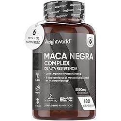Maca Negra Andina Complex de 5550mg de Potencia 180 Cápsulas Veganas - Vitalidad del Extracto de Raíz de Maca en Polvo Negra y Amarilla con Zinc, L-Arginina, Ginseng y Pimienta Negra, Para 6 Meses